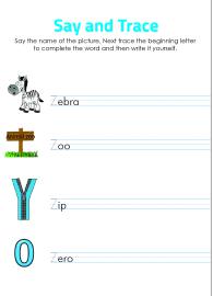 Say and Trace: Letter Z Beginning Sound Words