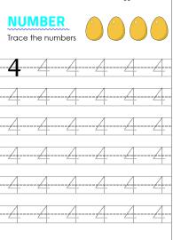 Tracing number 4 - Numbers 1-10 tracing