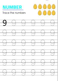 Tracing number 9 - Numbers 1-10 tracing
