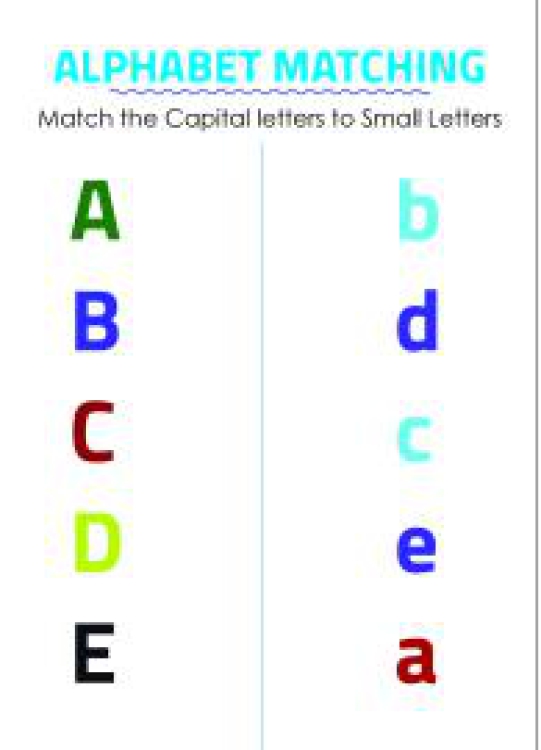 English Worksheet: Alphabet Matching - Match Capital and Small Letters - A to E Worksheet