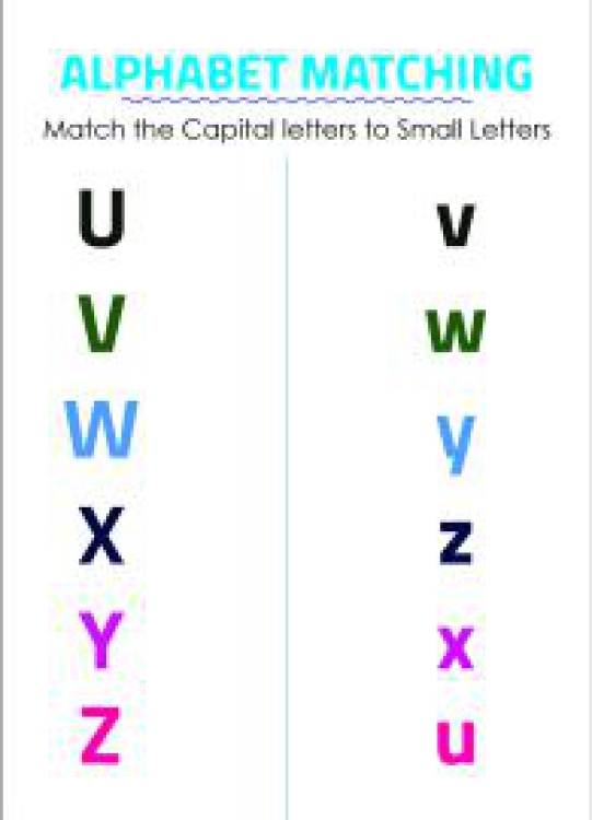 English Worksheet: Alphabet Matching - Match Capital and Small Letters - U to Z Worksheet