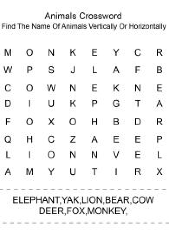 Science Worksheet: Animal Names Crossword Puzzle Worksheet