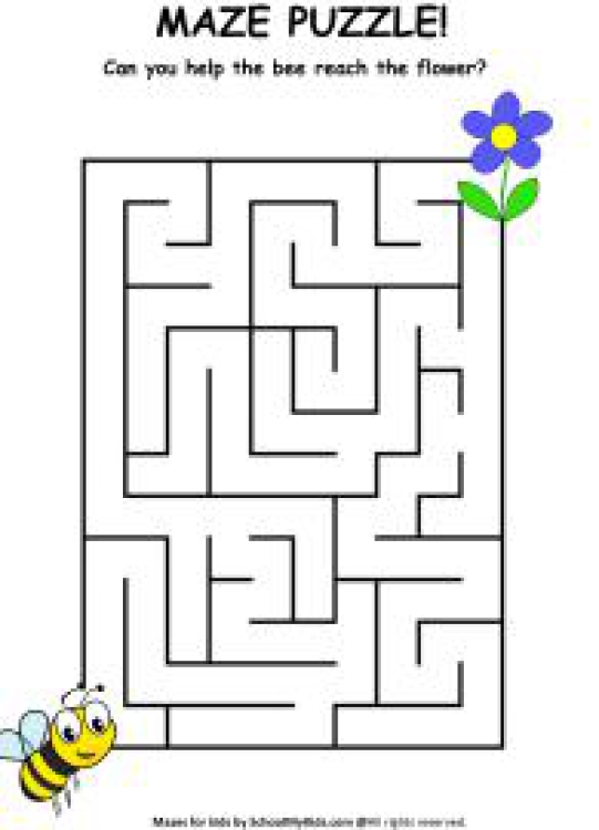 Puzzles Worksheet: Bee Flower Maze Puzzle Worksheet