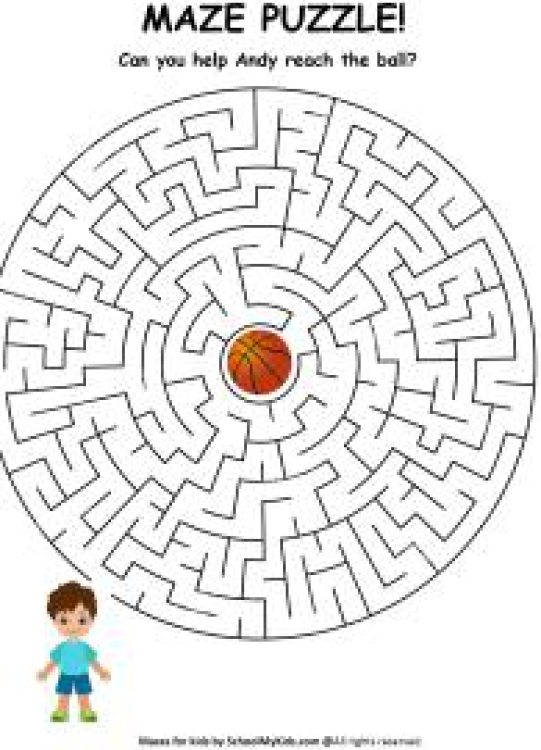 Puzzles Worksheet: Boy Ball Maze Puzzle Worksheet