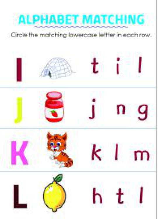 English Worksheet: Circle Matching Uppercase and Lowercase Letters - I to L Worksheet