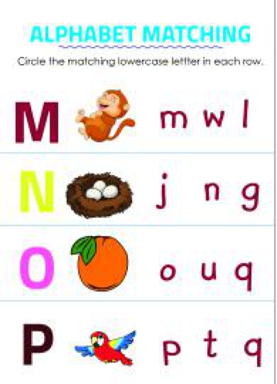 English Worksheet: Circle Matching Uppercase and Lowercase Letters - M to P Worksheet
