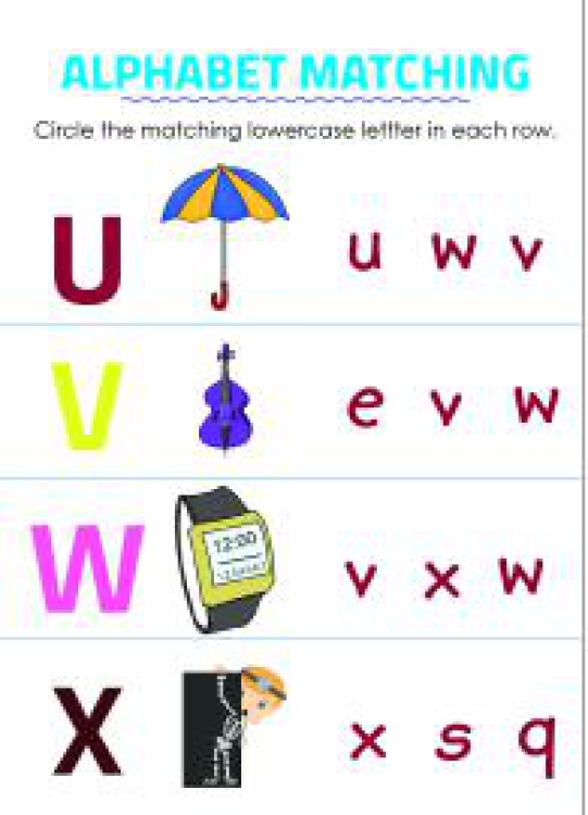 English Worksheet: Circle Matching Uppercase and Lowercase Letters - U to X Worksheet