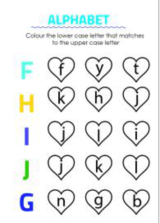 Art And Craft Worksheet: Color Matching Uppercase and Lowercase Letters - F to J Worksheet