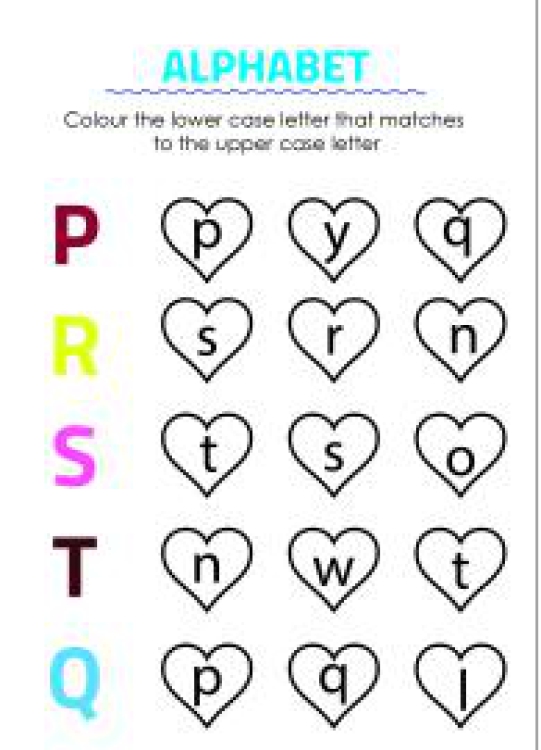 Art And Craft Worksheet: Color Matching Uppercase and Lowercase Letters - P to T Worksheet