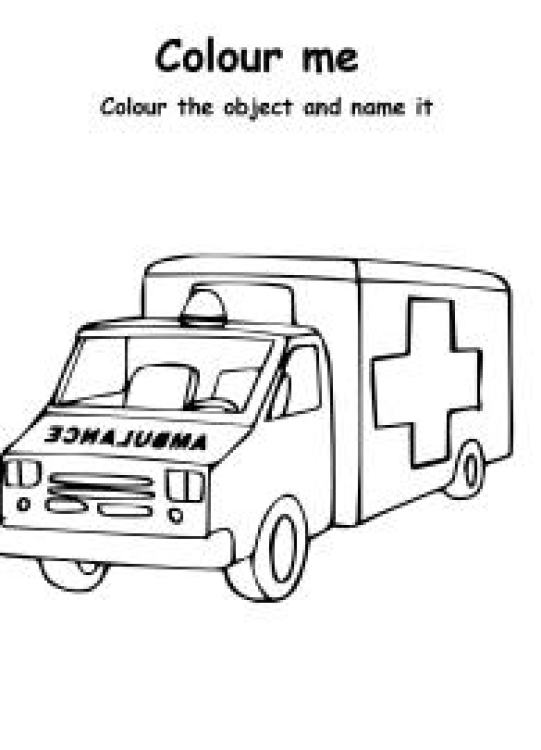 Art And Craft Worksheet: Color the Ambulance - Transportation Coloring Pages Worksheet