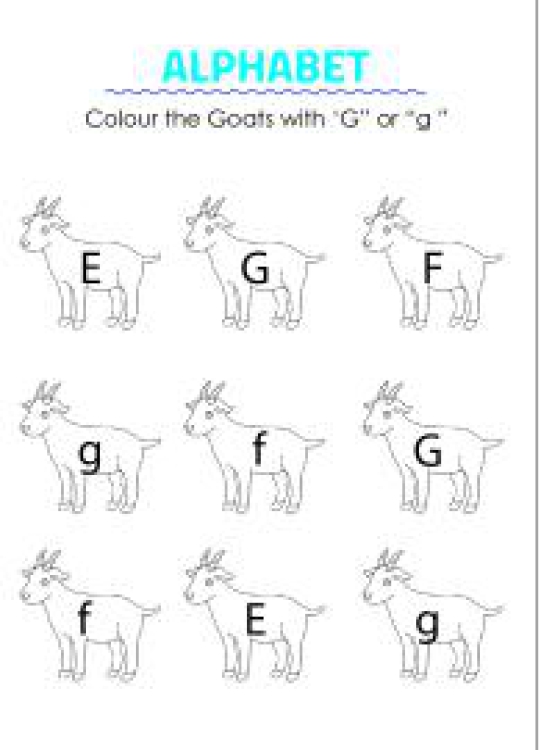 English Worksheet: Color the Goats with G - Capital and Small Letter Identification Worksheet