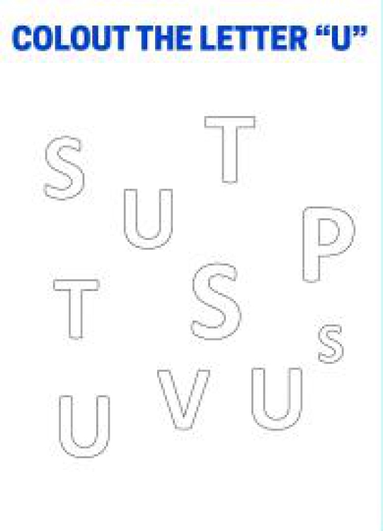 Art And Craft Worksheet: Color The Letter U - Capital Letter Recognition Worksheet