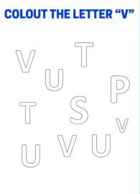 Art And Craft Worksheet: Color The Letter V - Capital Letter Recognition Worksheet