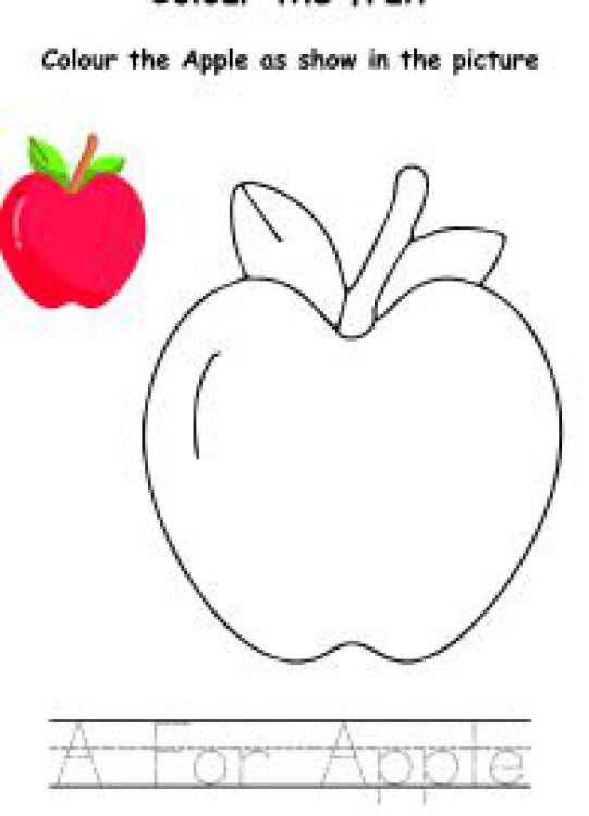 Art And Craft Worksheet: Colour the Fruits - Apple Coloring Worksheet