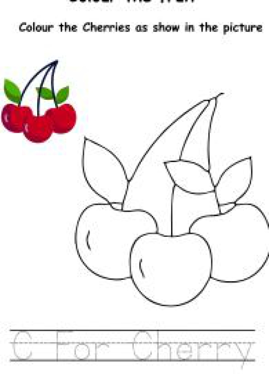 Art And Craft Worksheet: Colour the Fruits - Cherry Coloring Worksheet