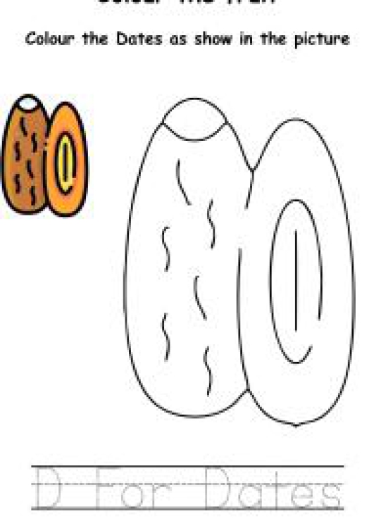 Art And Craft Worksheet: Colour the Fruits - Dates Coloring Worksheet