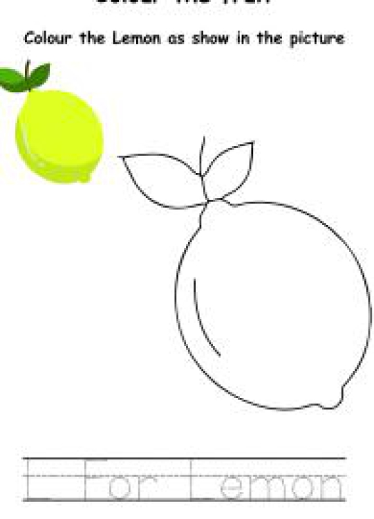 Art And Craft Worksheet: Colour the Fruits - Lemon Coloring Worksheet