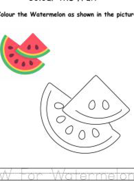 Art And Craft Worksheet: Colour the Fruits - Watermelon Coloring Worksheet