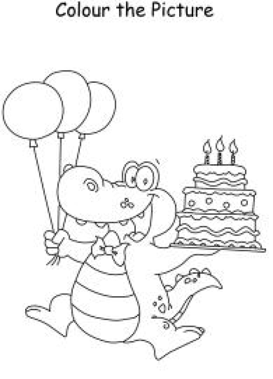 Art And Craft Worksheet: Colour the Picture - Alligator with Birthday Balloon - Coloring Pages Worksheet