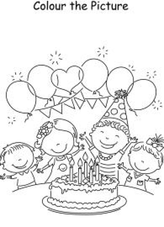 Art And Craft Worksheet: Colour the Picture - Birthday Party - Coloring Pages Worksheet