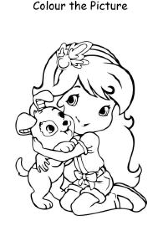 Art And Craft Worksheet: Colour the Picture - Girl Hugging Dog - Coloring Pages Worksheet
