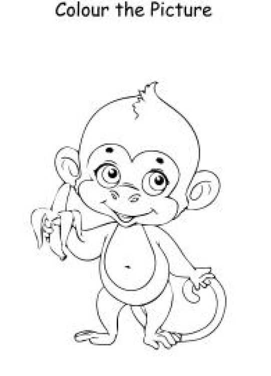 Art And Craft Worksheet: Colour the Picture - Monkey With Banana - Coloring Pages Worksheet