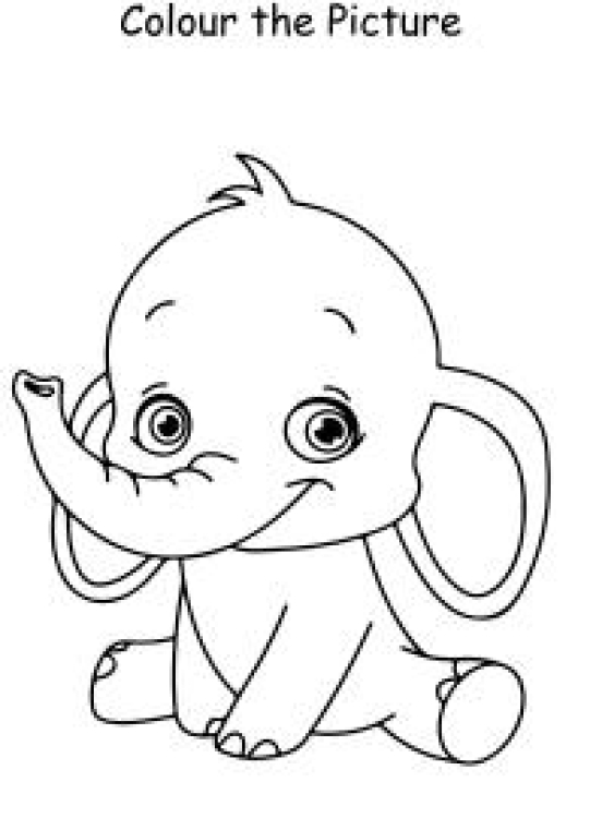 Art And Craft Worksheet: Colour the Picture - Sitting Baby Elephant - Coloring Pages Worksheet