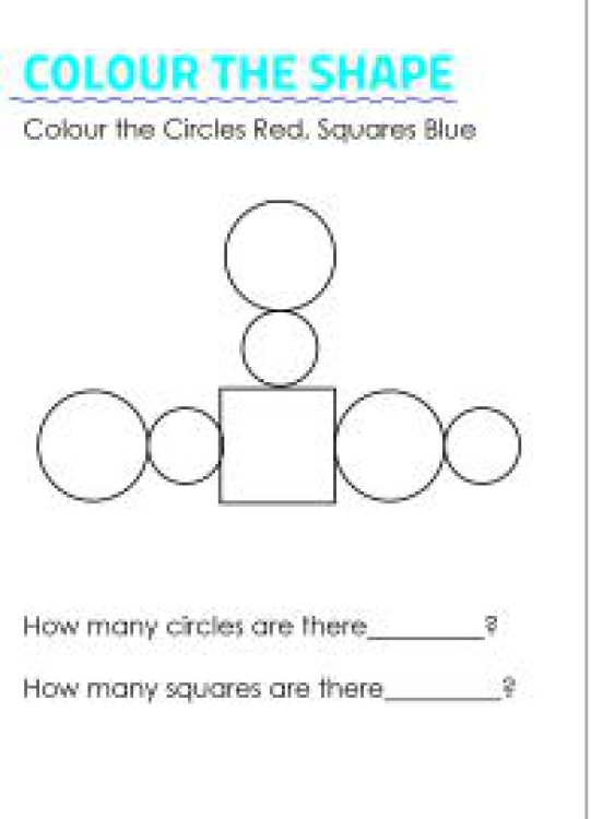 Art And Craft Worksheet: Colour the shapes and Count Circles and Squares Worksheet
