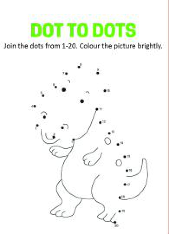 Art And Craft Worksheet: Connect the Dots - Dinosaur Dot to Dot Worksheet