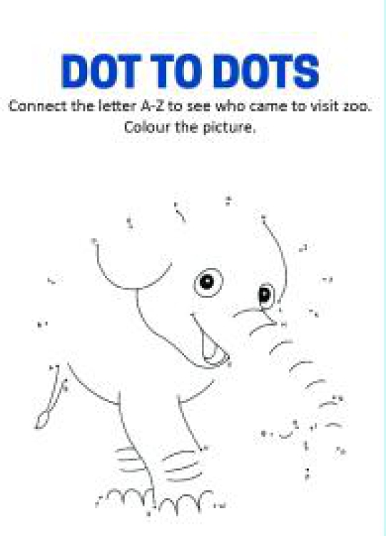 Art And Craft Worksheet: Connect the Dots - Elephant Dot to Dot A to Z Worksheet