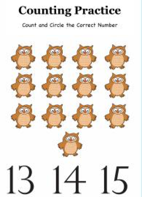 Math Worksheet: Count And Circle The Correct Number up to 15 Worksheet
