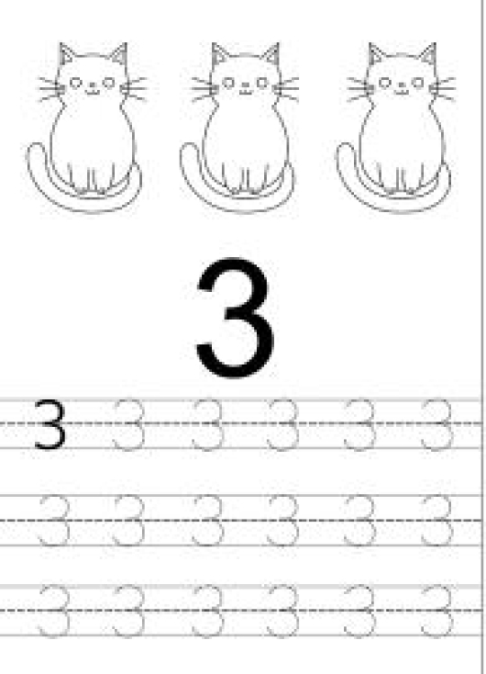 Math Worksheet: Count and Trace 3 - Number Tracing Worksheet