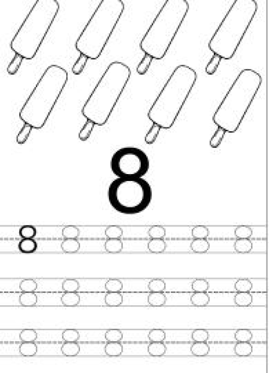 Math Worksheet: Count and Trace 8 - Number Tracing Worksheet