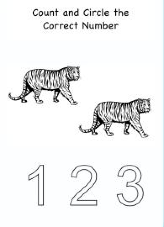 Math Worksheet: Count the objects and circle the correct numeral up to 3 Worksheet