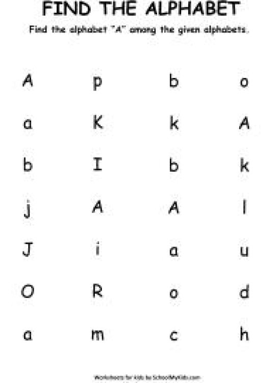 English Worksheet: Find the Letter A - Find Alphabets Worksheet