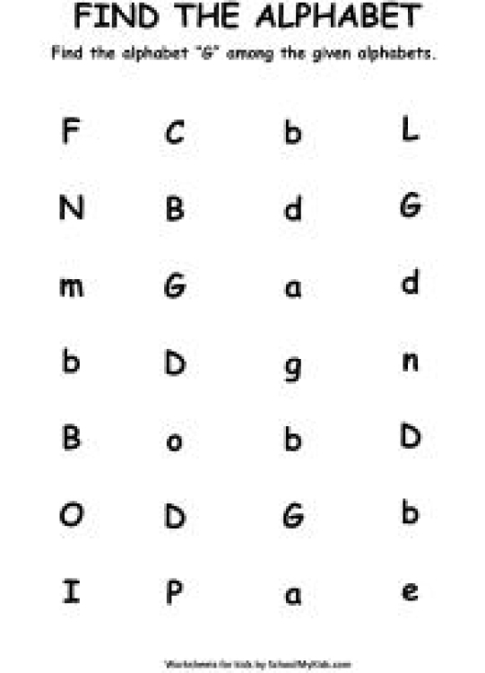 English Worksheet: Find the Letter G - Find Alphabets Worksheet