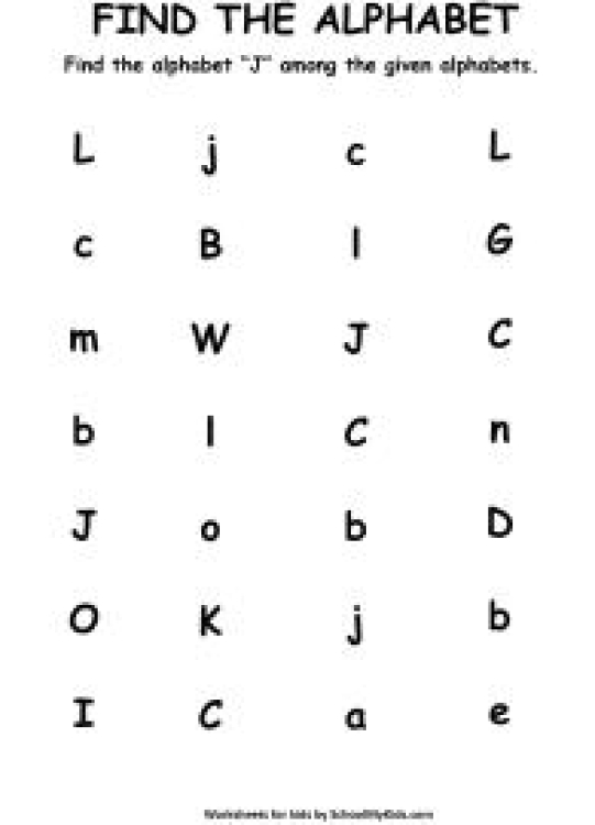 English Worksheet: Find the Letter J - Find Alphabets Worksheet