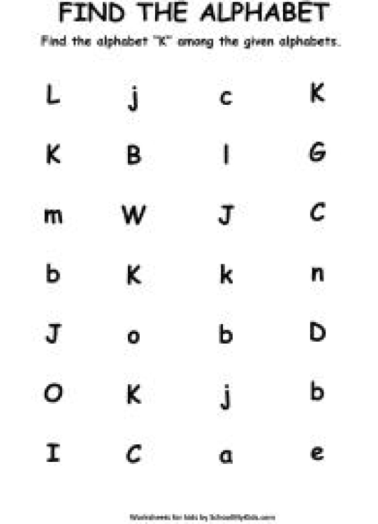 English Worksheet: Find the Letter K - Find Alphabets Worksheet
