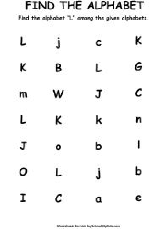 English Worksheet: Find the Letter L - Find Alphabets Worksheet