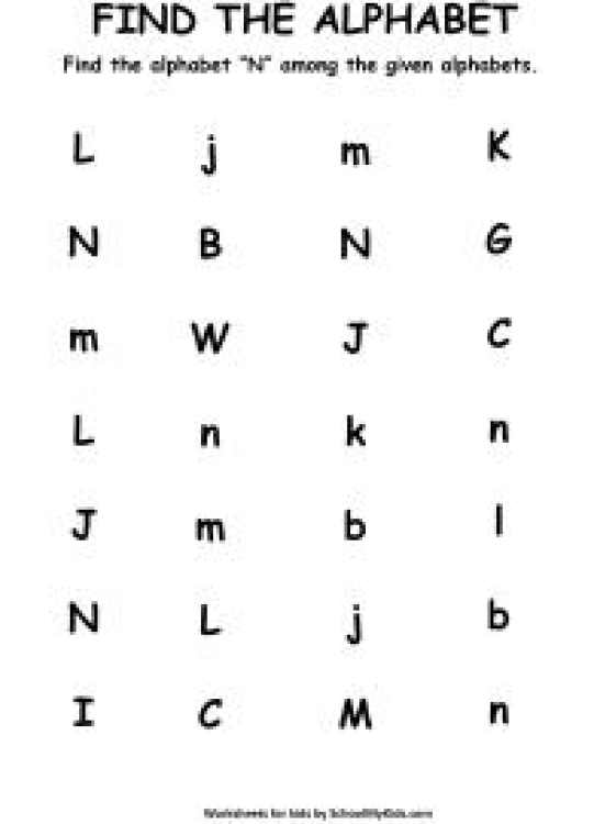 English Worksheet: Find the Letter N - Find Alphabets Worksheet