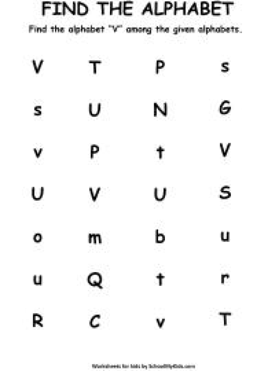 English Worksheet: Find the Letter V - Find Alphabets Worksheet