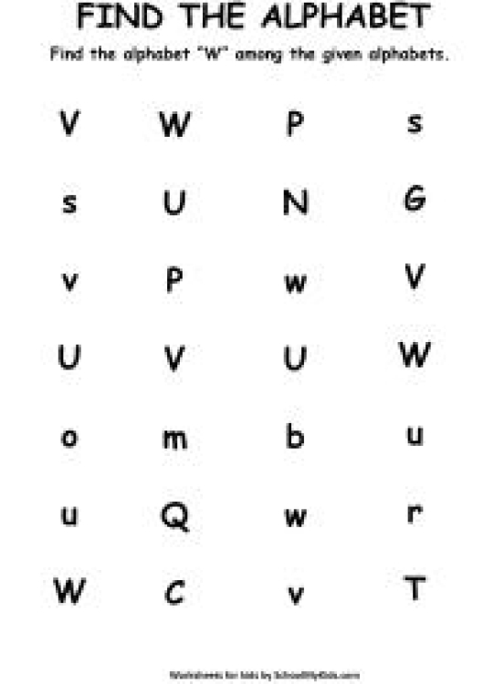 English Worksheet: Find the Letter W - Find Alphabets Worksheet