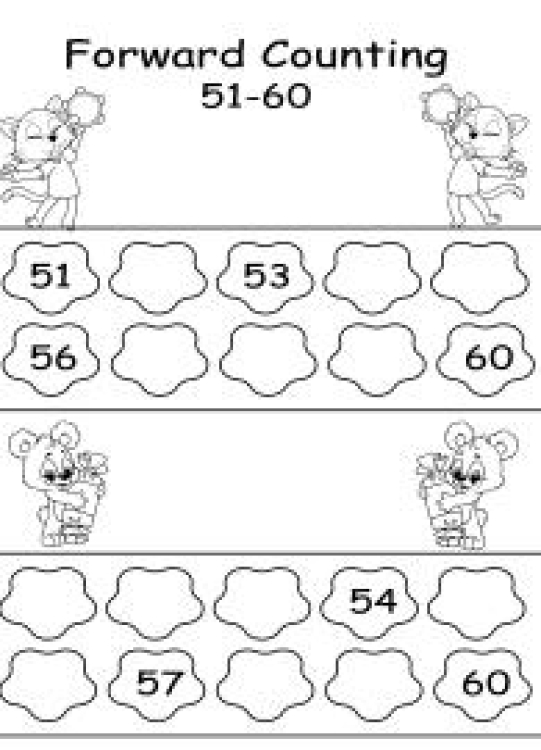 Math Worksheet: Forward Counting 51 to 60 Worksheet