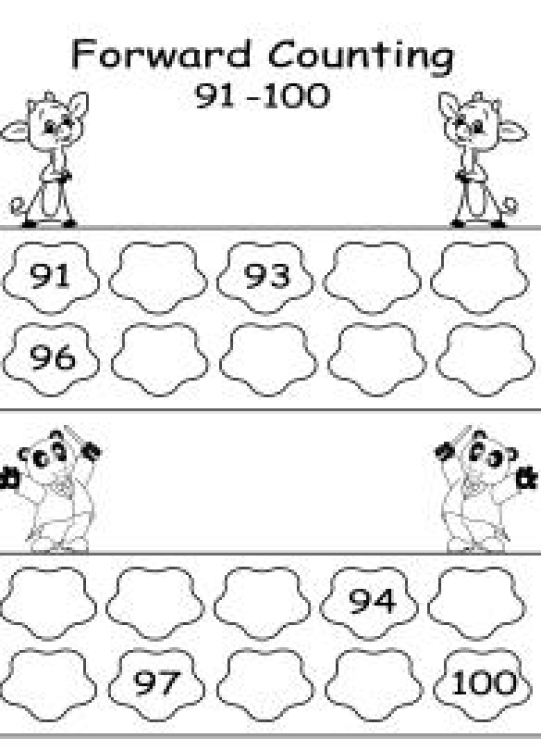 Math Worksheet: Forward Counting 91 to 100 Worksheet