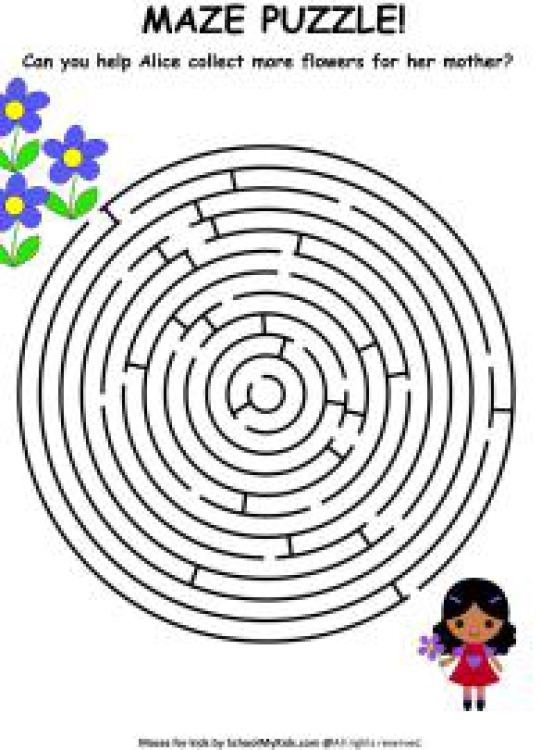 Puzzles Worksheet: Girl Collect Flower Maze Puzzle Worksheet