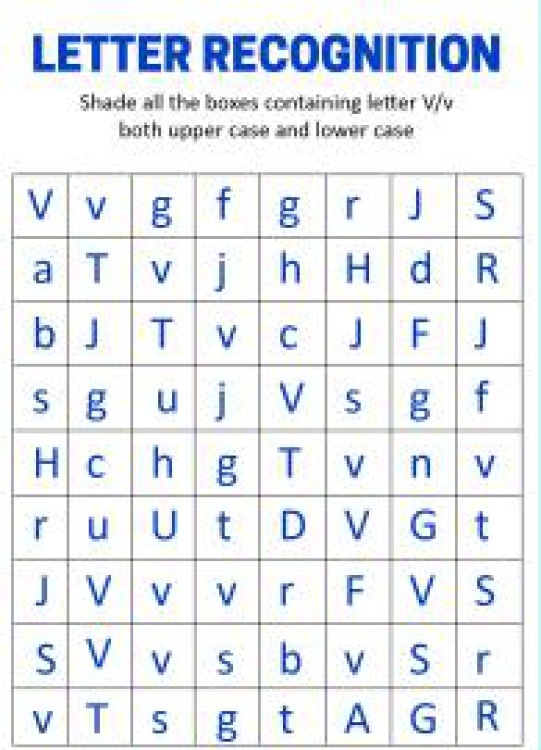 English Worksheet: Identify Uppercase and Lowercase Letter V - Letter Recognition Worksheet
