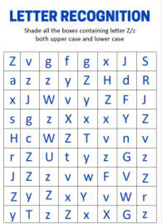 English Worksheet: Identify Uppercase and Lowercase Letter Z - Letter Recognition Worksheet