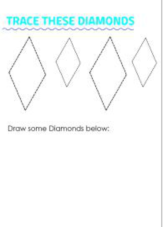 Art And Craft Worksheet: Learning Shapes - Trace and Draw a Diamond (Rhombus) Worksheet