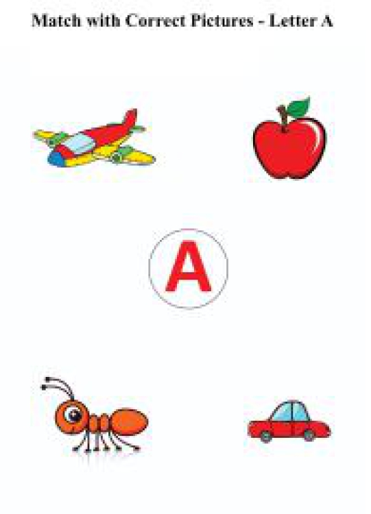 English Worksheet: Letter A sound word pictures - Matching Letters to Pictures Worksheet