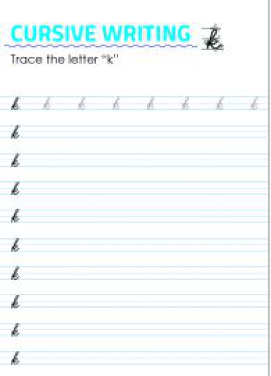 English Worksheet: Letter k - Lowercase Cursive Writing Worksheet